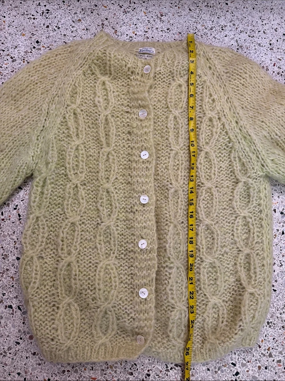 Vintage made in Italy wool mohair sweater cardigan green yellow Burdines Large L